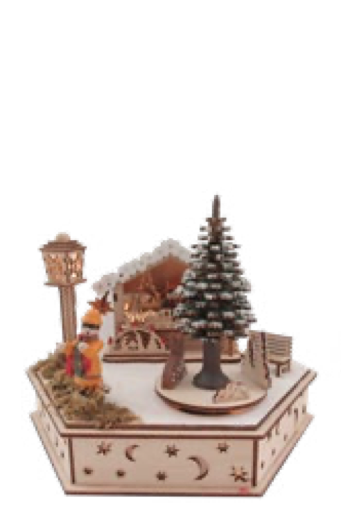 DECORAZIONI NATALIZIE PIAZZETTA ESAGONALE CON LUCI, CARILLON MOVIMENTO