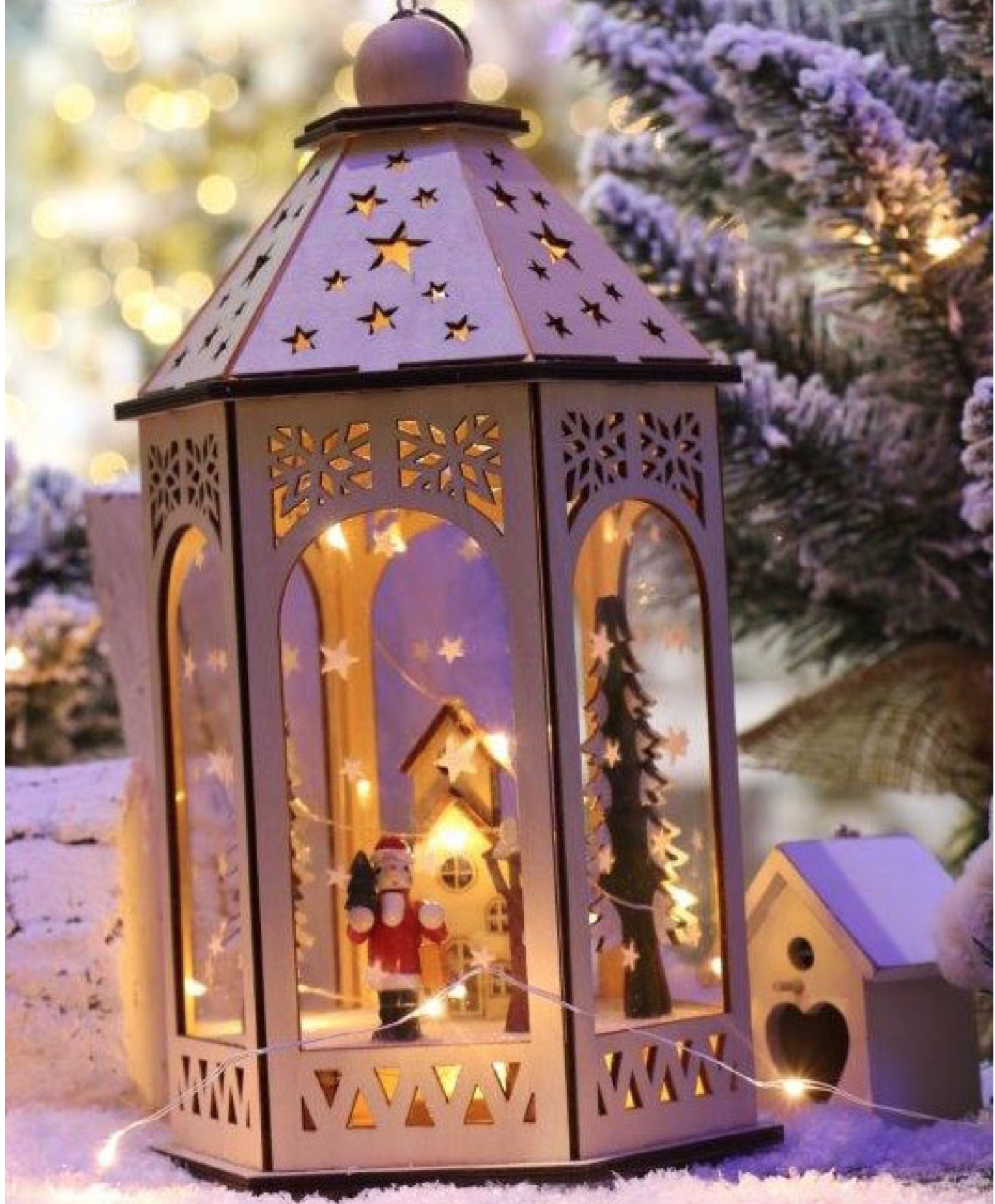 GIOCOPLAST DECORAZIONI NATALIZIE LANTERNA DECORATA, 30CM, CON GOCCE DI LED