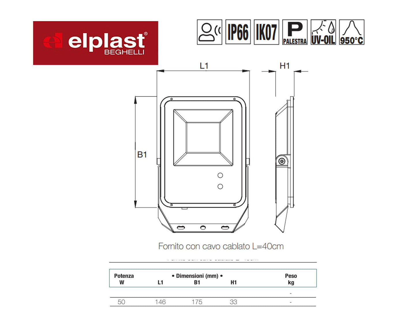 PROIETTORE LED ESTERNO 50W TELECOMANDO FARETTO IP66 4000K LUCE NATURALE BEGHELLI