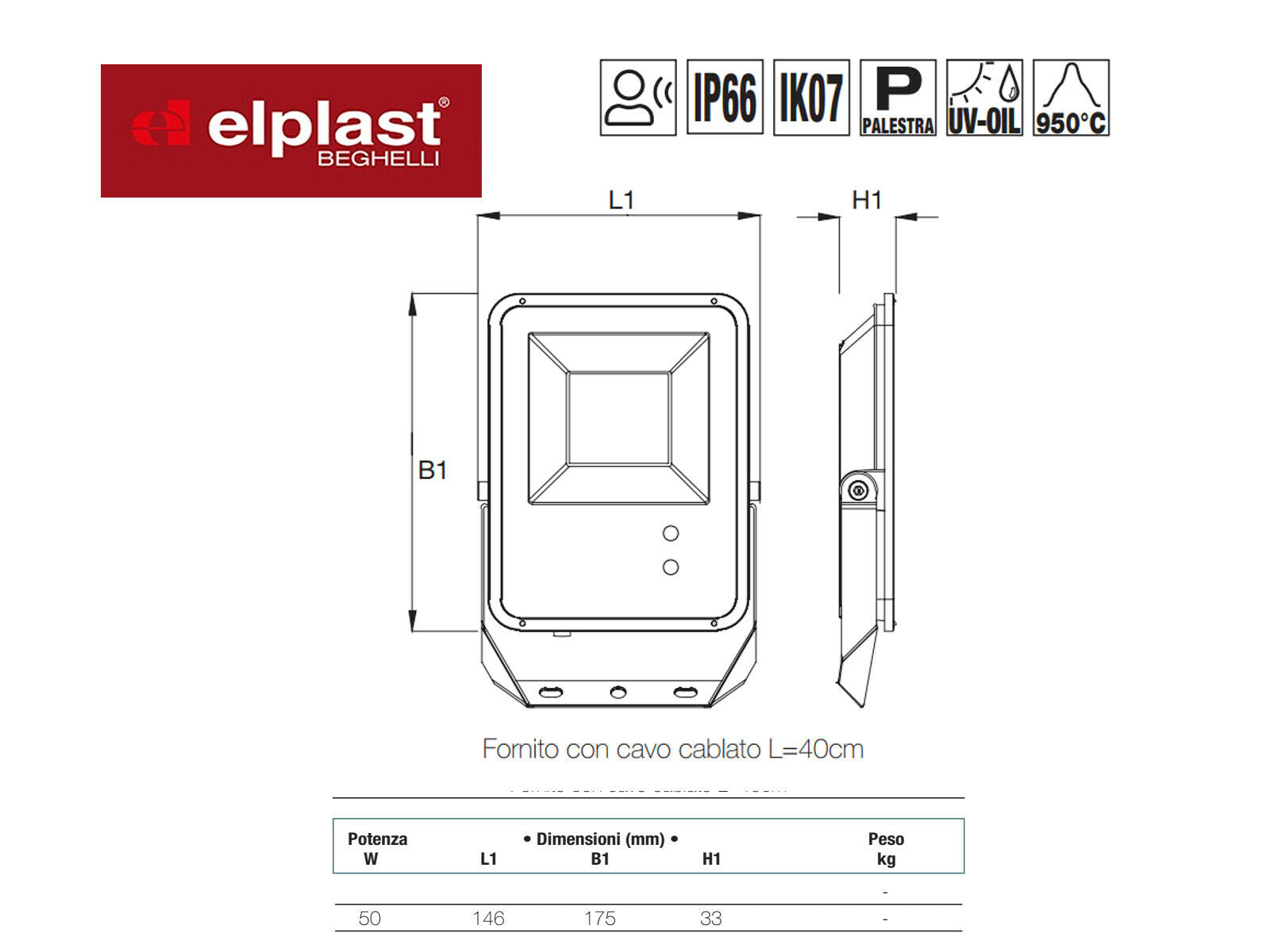 PROIETTORE LED ESTERNO 50W TELECOMANDO FARETTO IP66 4000K LUCE NATURALE BEGHELLI