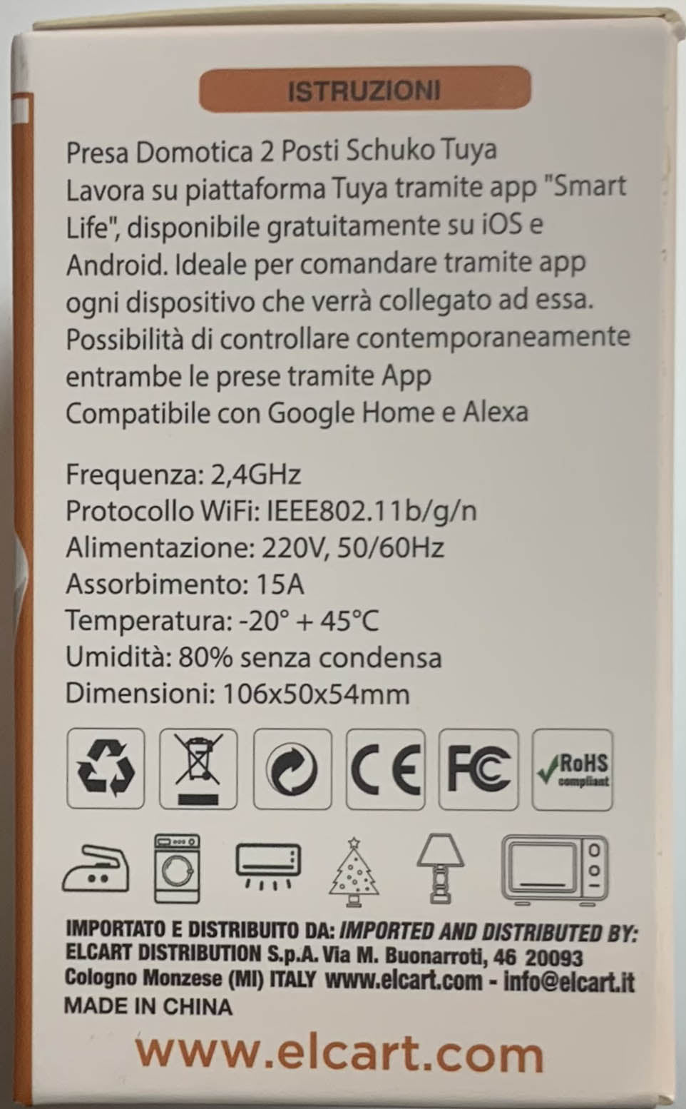 PRESA DOMOTICA 2POSTI SCHUKO TUYA smart plug 16A alexa google home - iOS Android