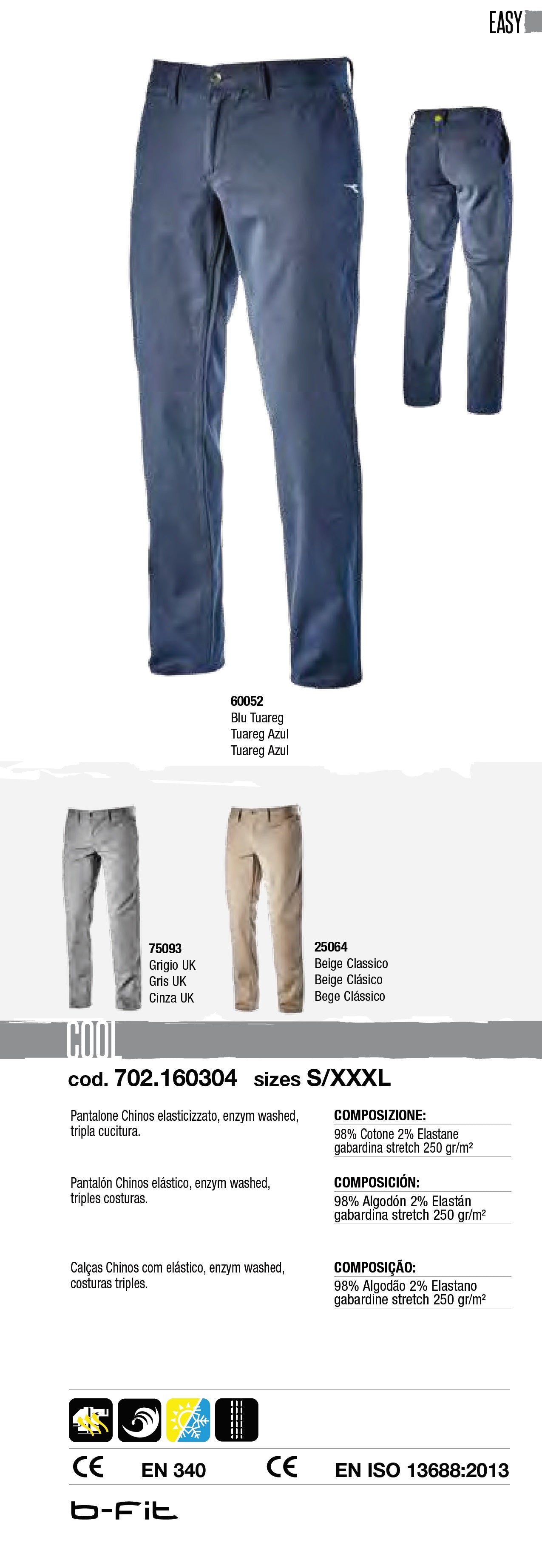 Pantaloni da lavoro Diadora Utility Chino elasticizzato COOL GRIGIO 160304 75093