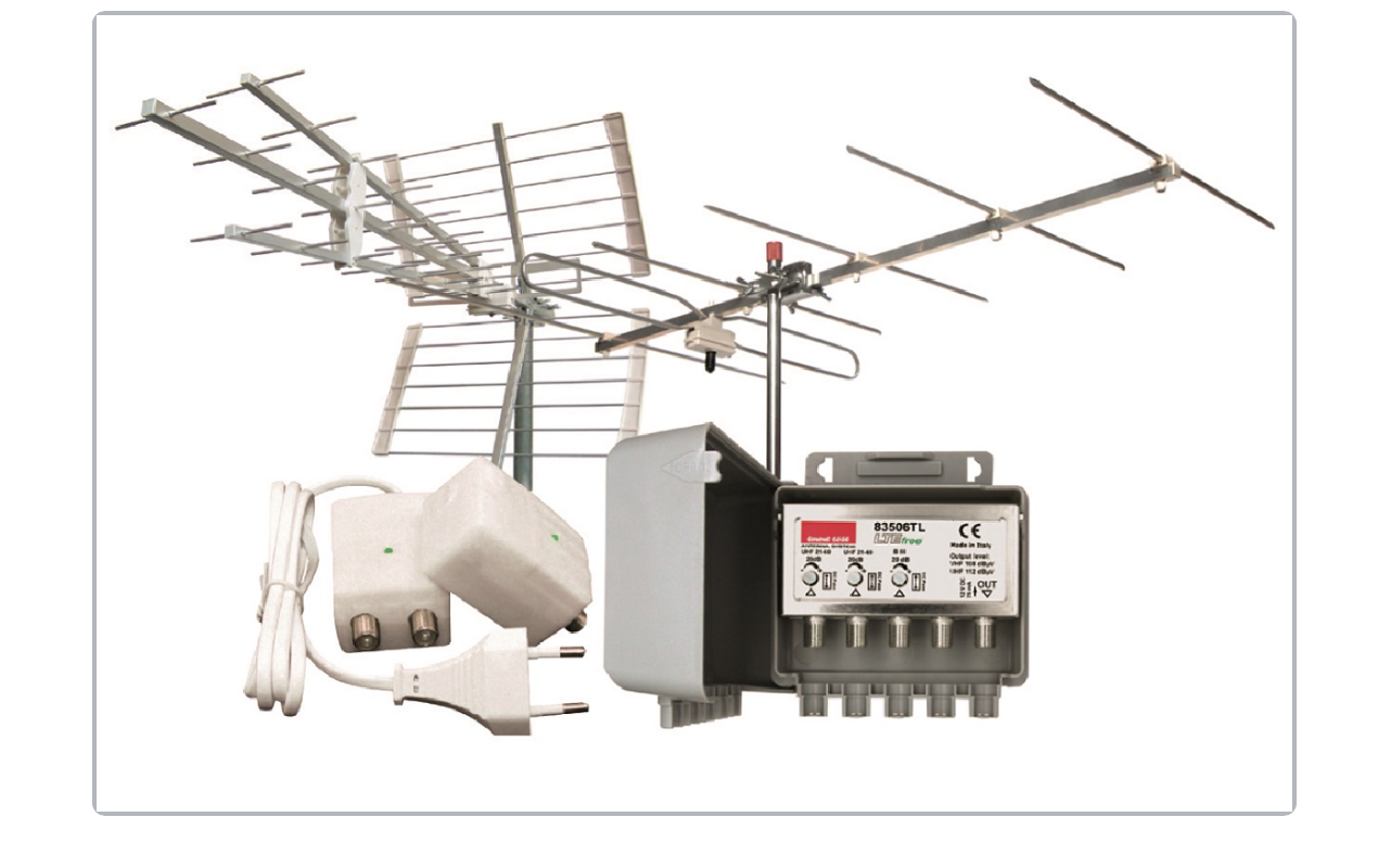 KIT DDT EMME ESSE: 1 ANT. UHF, 1 ANT. BIII, 1 AMPLIFICATORE 20dB, 1 ALIMENTATORE