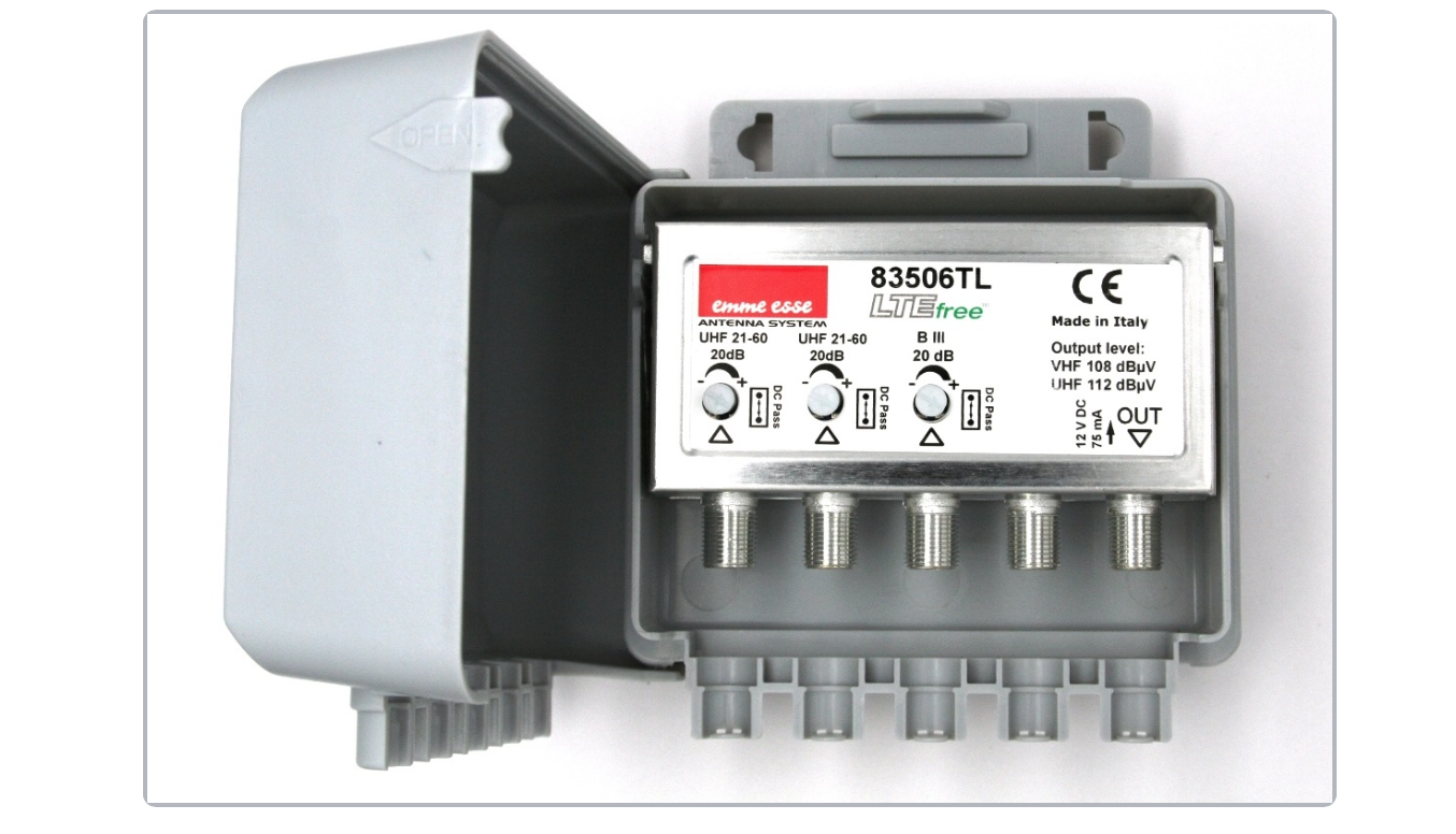 KIT DDT EMME ESSE: 1 ANT. UHF, 1 ANT. BIII, 1 AMPLIFICATORE 20dB, 1 ALIMENTATORE