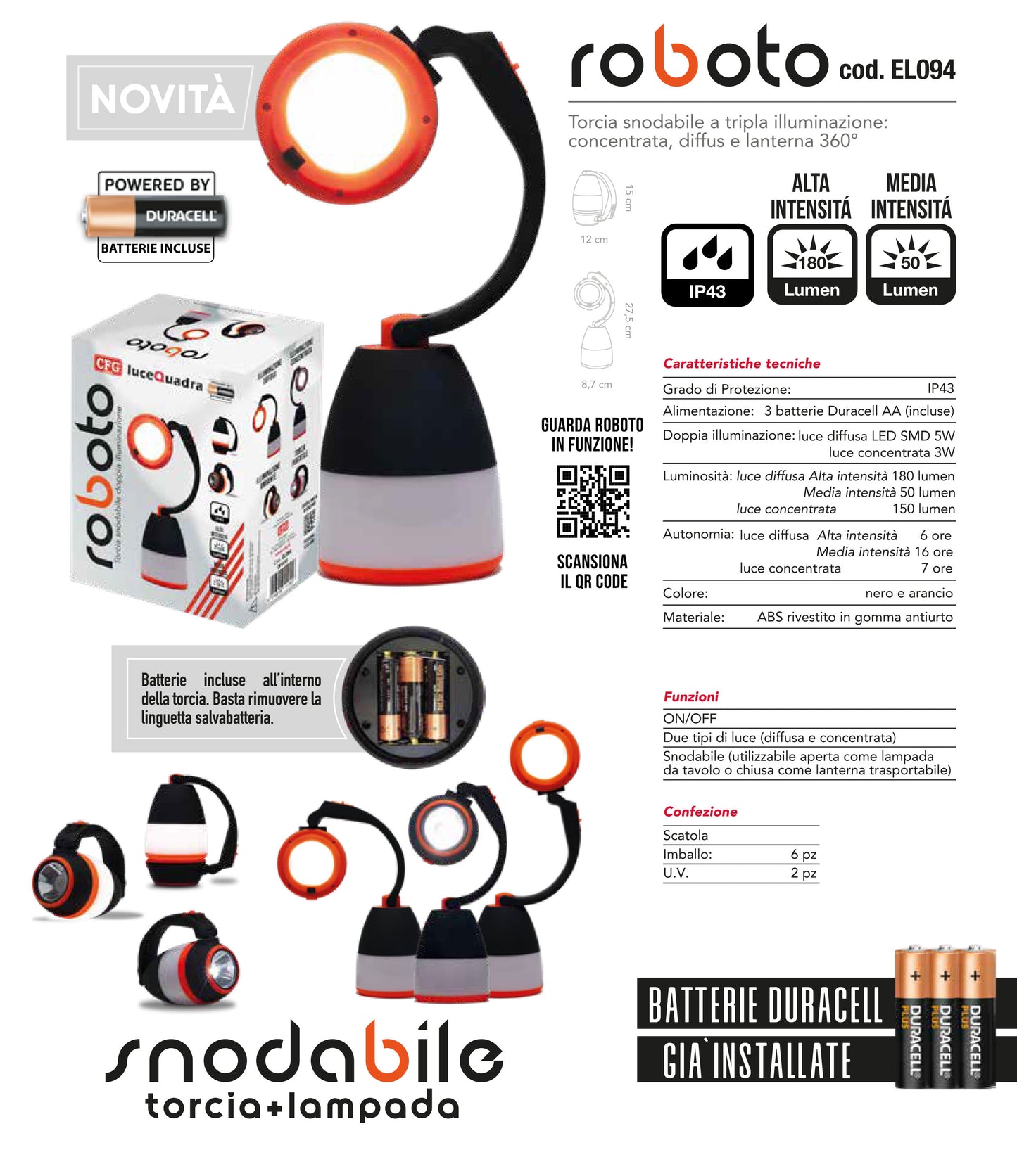 CFG ROBOTO Torcia snodabile doppia illuminazione EL094 5W 180 lumen