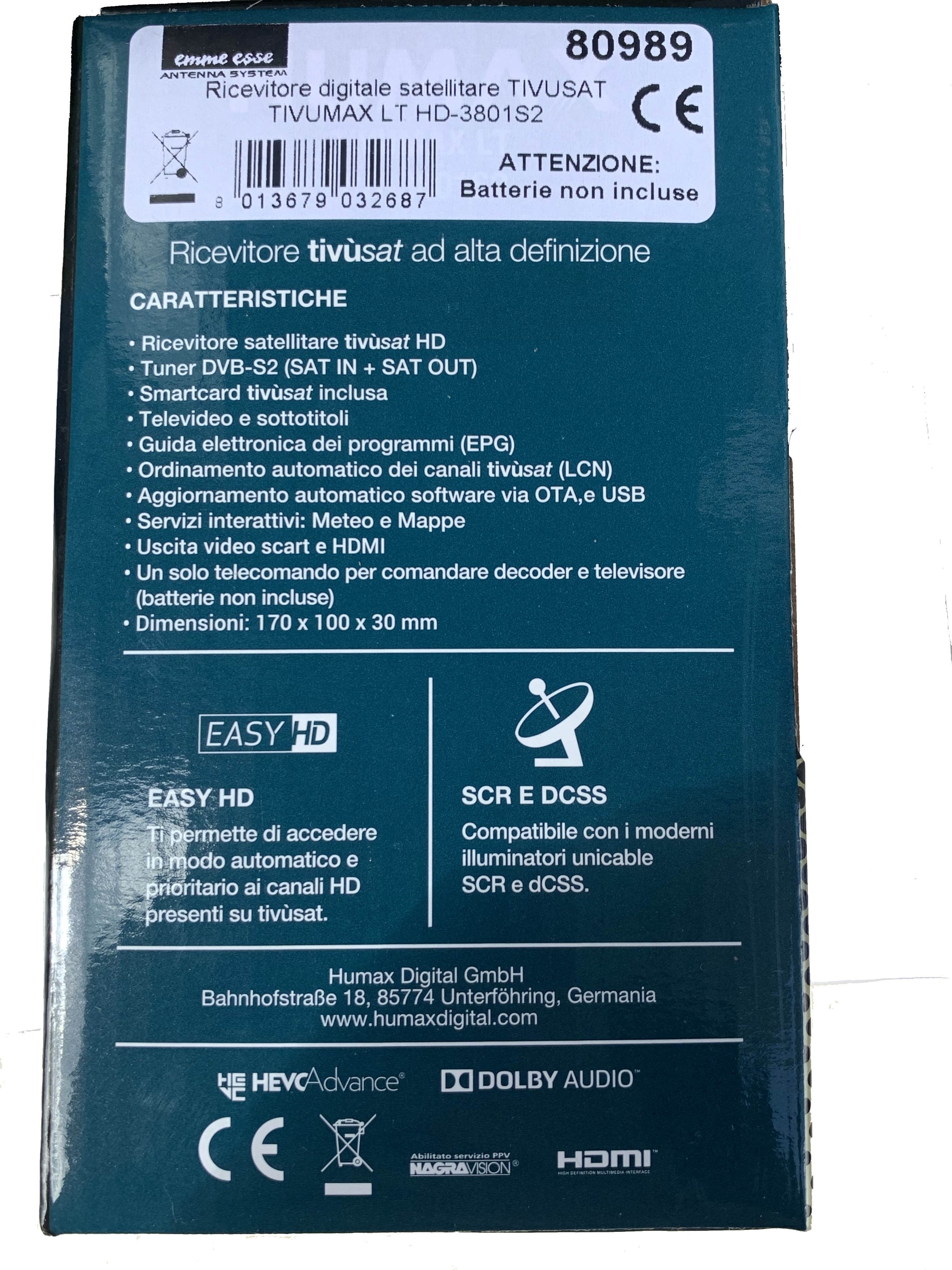 HUMAX Tivumax LT Ricevitore Satellitare HD-3801S2 - Nero Nuovo Modello