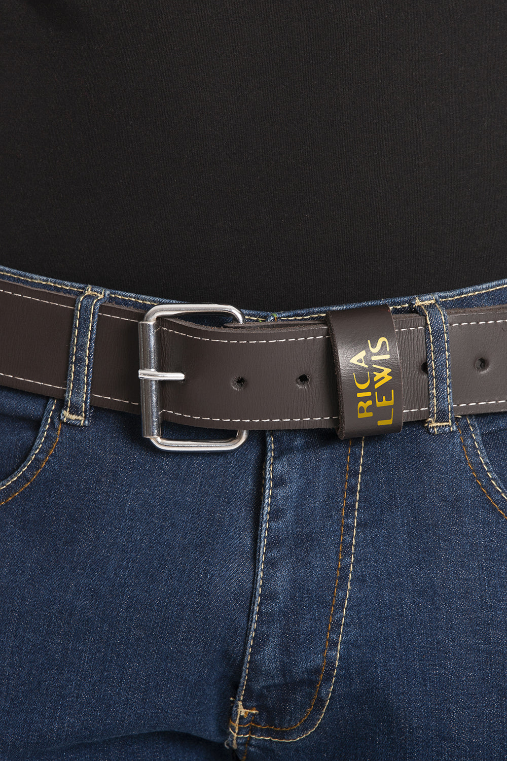 Cintura in pelle con fibbia in acciaio CAPTAIN RICA LEWIS MARRONE SCURO