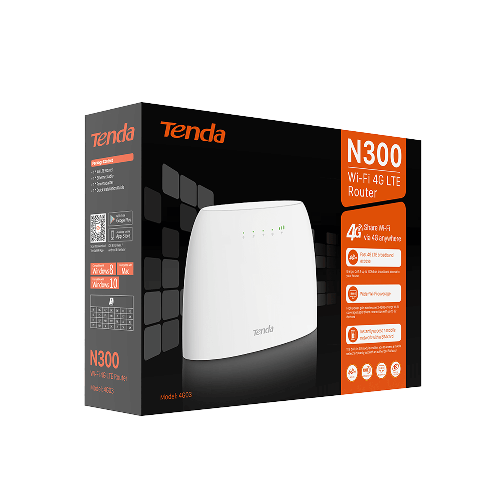 ROUTER 4G LTE INTERNET SIM TENDA 4G03 N300 WIRELESS 2.4GHZ RJ45 LAN ETHERNET