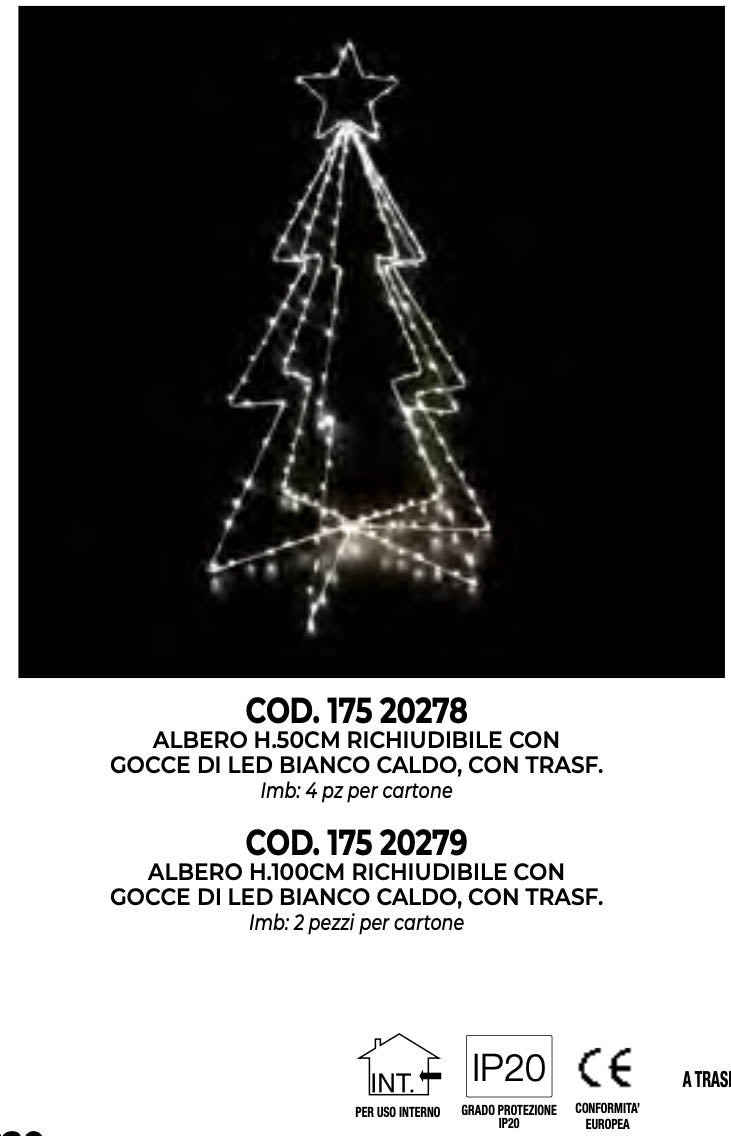 ALBERO H.100CM RICHIUDIBILE CON GOCCE DI LED BIANCO CALDO, CON TRASF. 17520279 Giocoplast