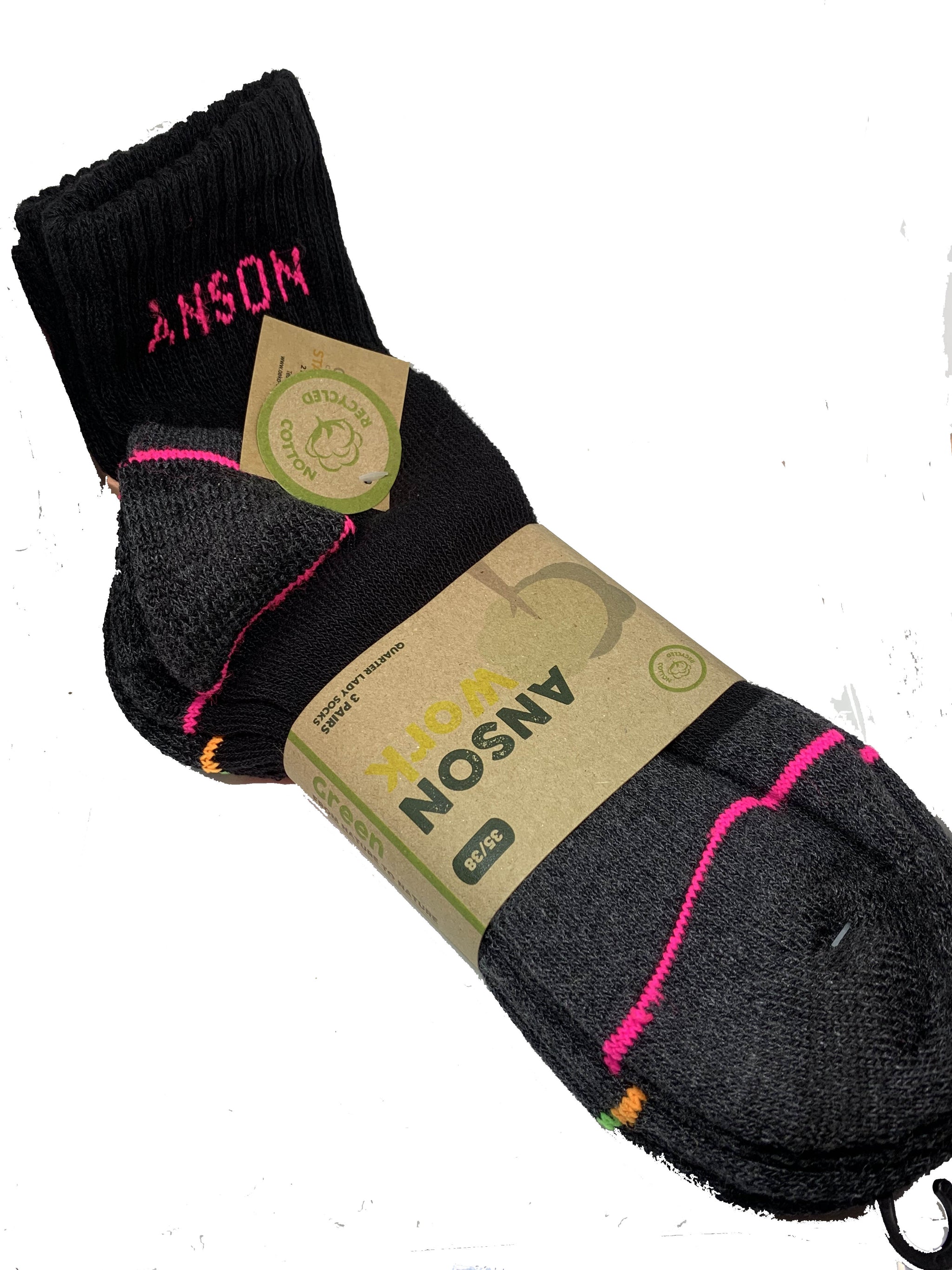 Calze da lavoro modello Quarter Lady Anson pacchetto 3 paia Art.2022D Nero/fluo