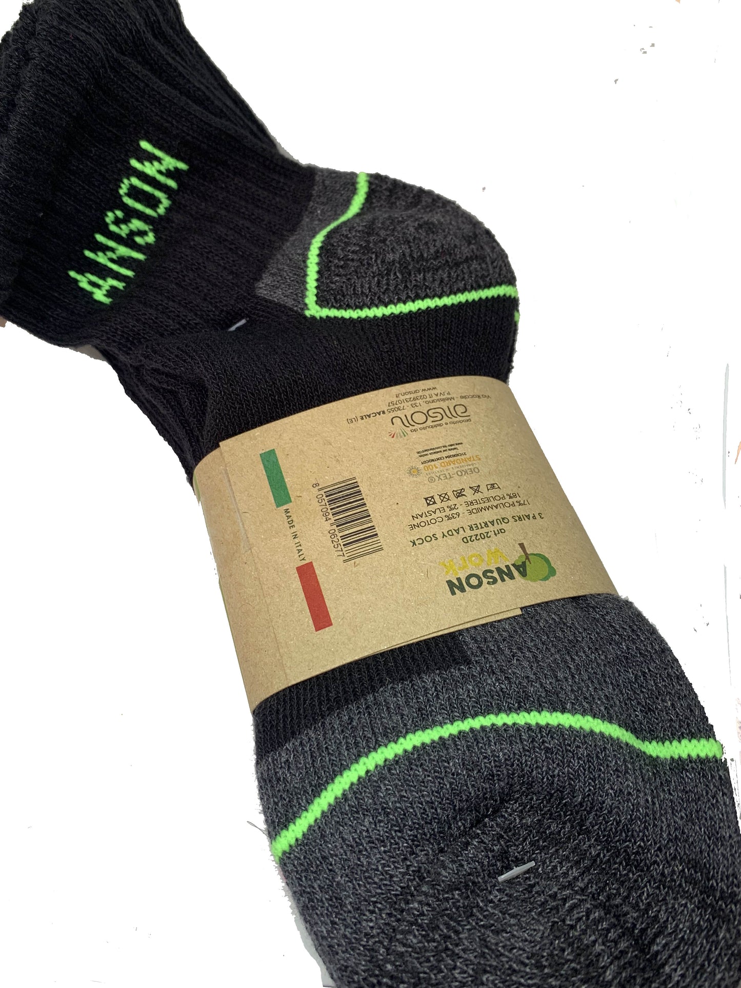 Calze da lavoro modello Quarter Lady Anson pacchetto 3 paia Art.2022D Nero/fluo