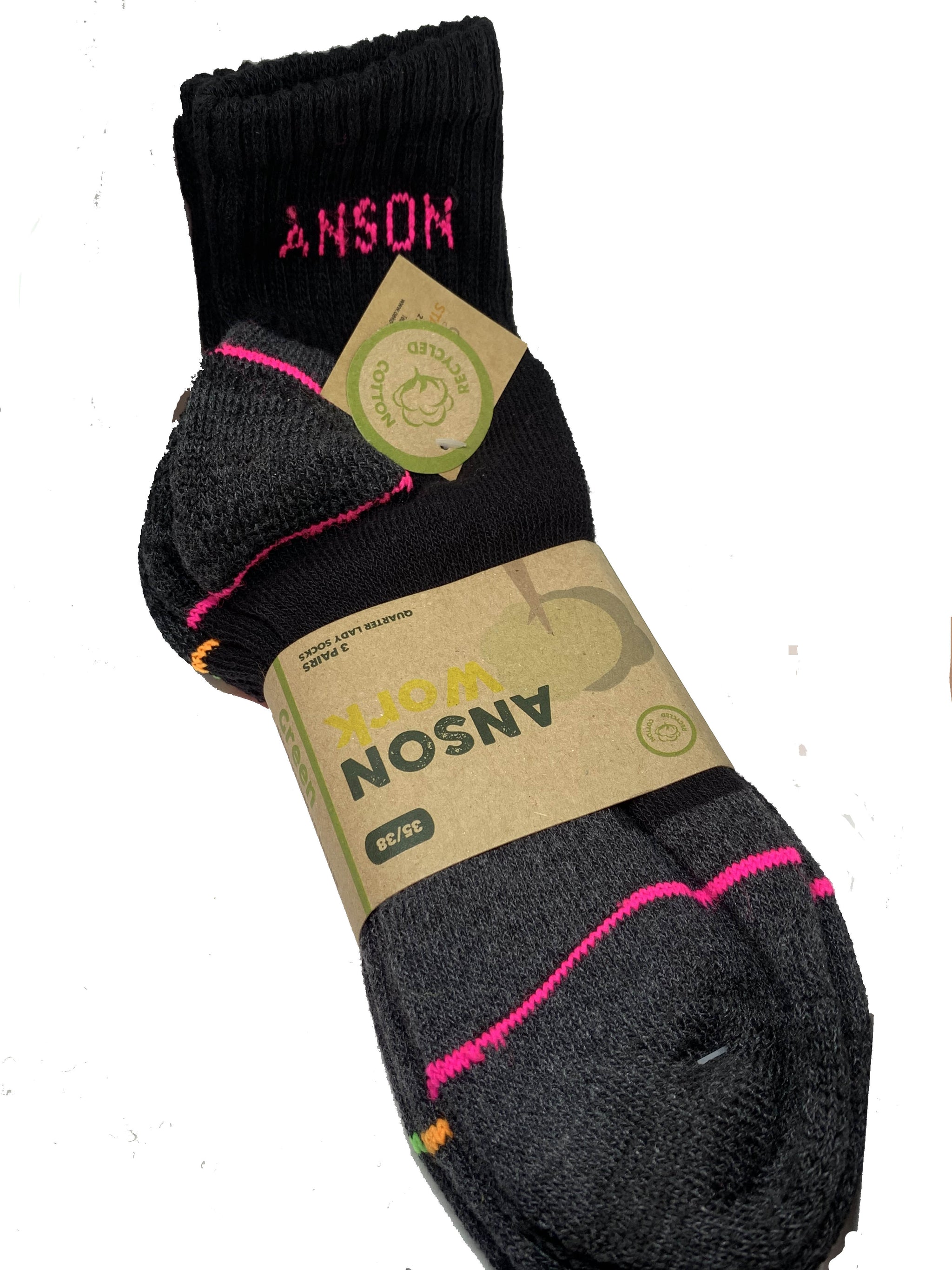 Calze da lavoro modello Quarter Lady Anson pacchetto 3 paia Art.2022D Nero/fluo