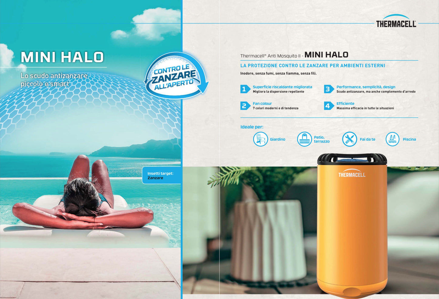 THERMACELL MINI HALO Repellente anti ZANZARE Insetti 20mq Gas butano