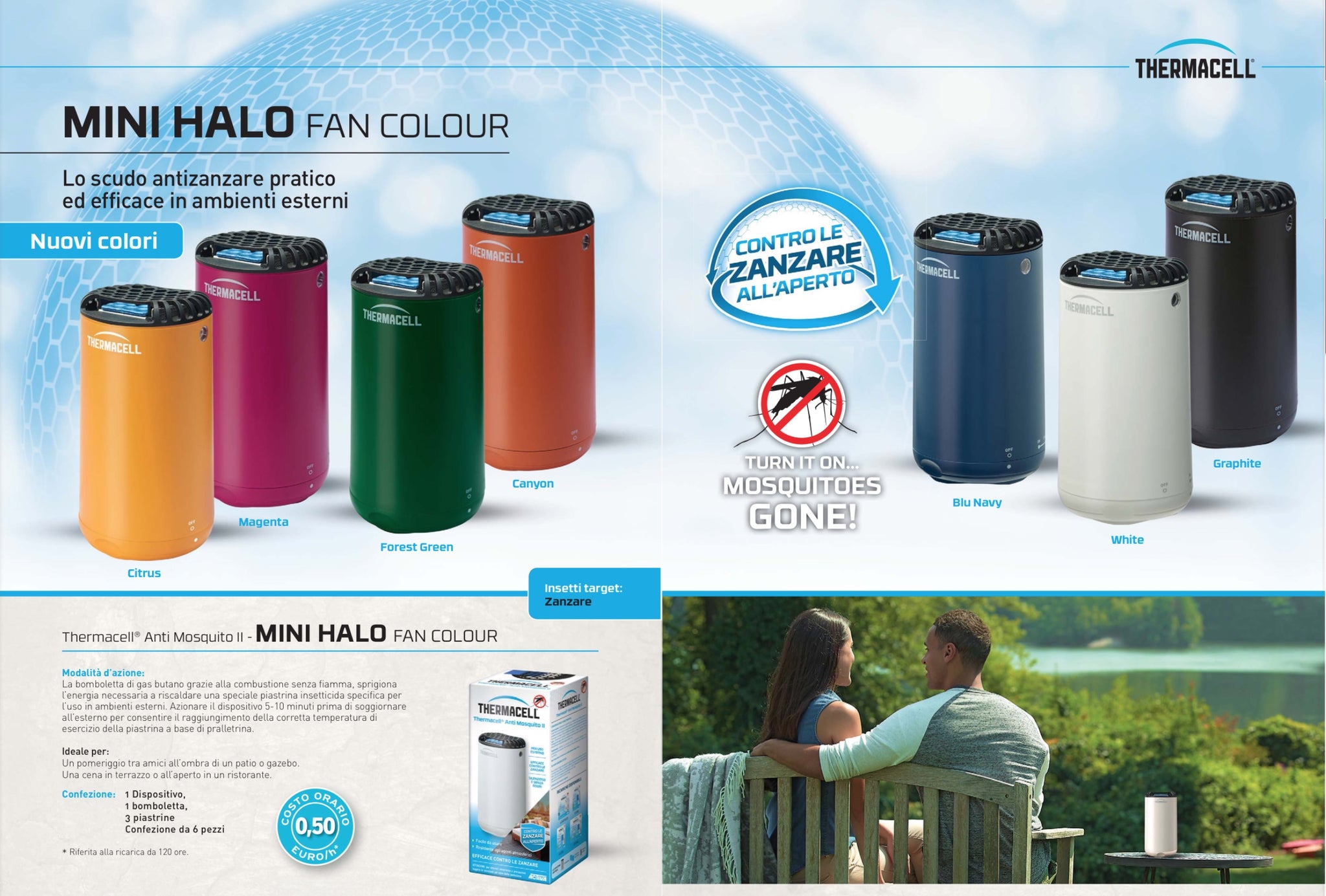 THERMACELL MINI HALO Repellente anti ZANZARE Insetti 20mq Gas butano