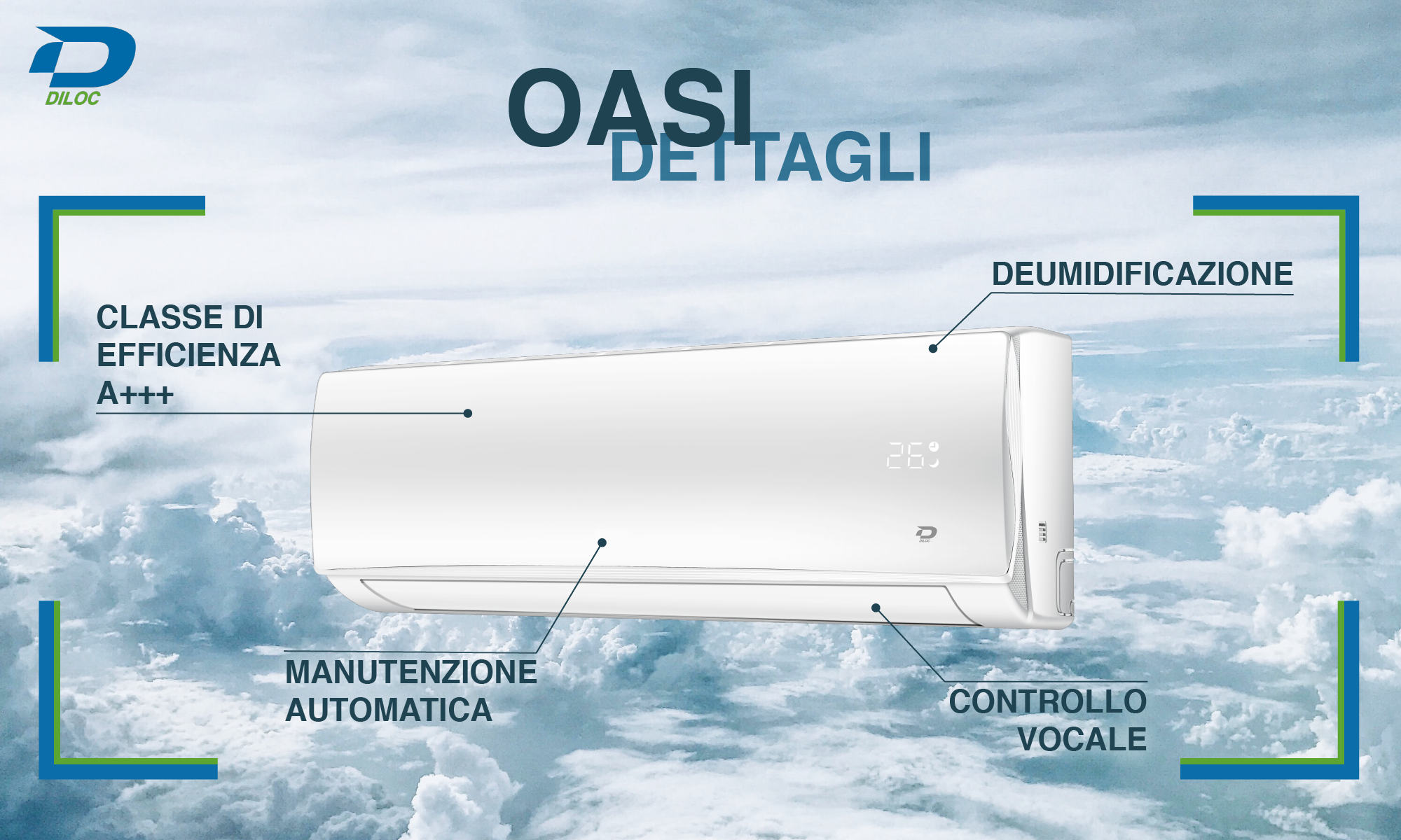 Climatizzatore condizionatore Diloc serie OASI mono split A+++ 12000 btu R32 