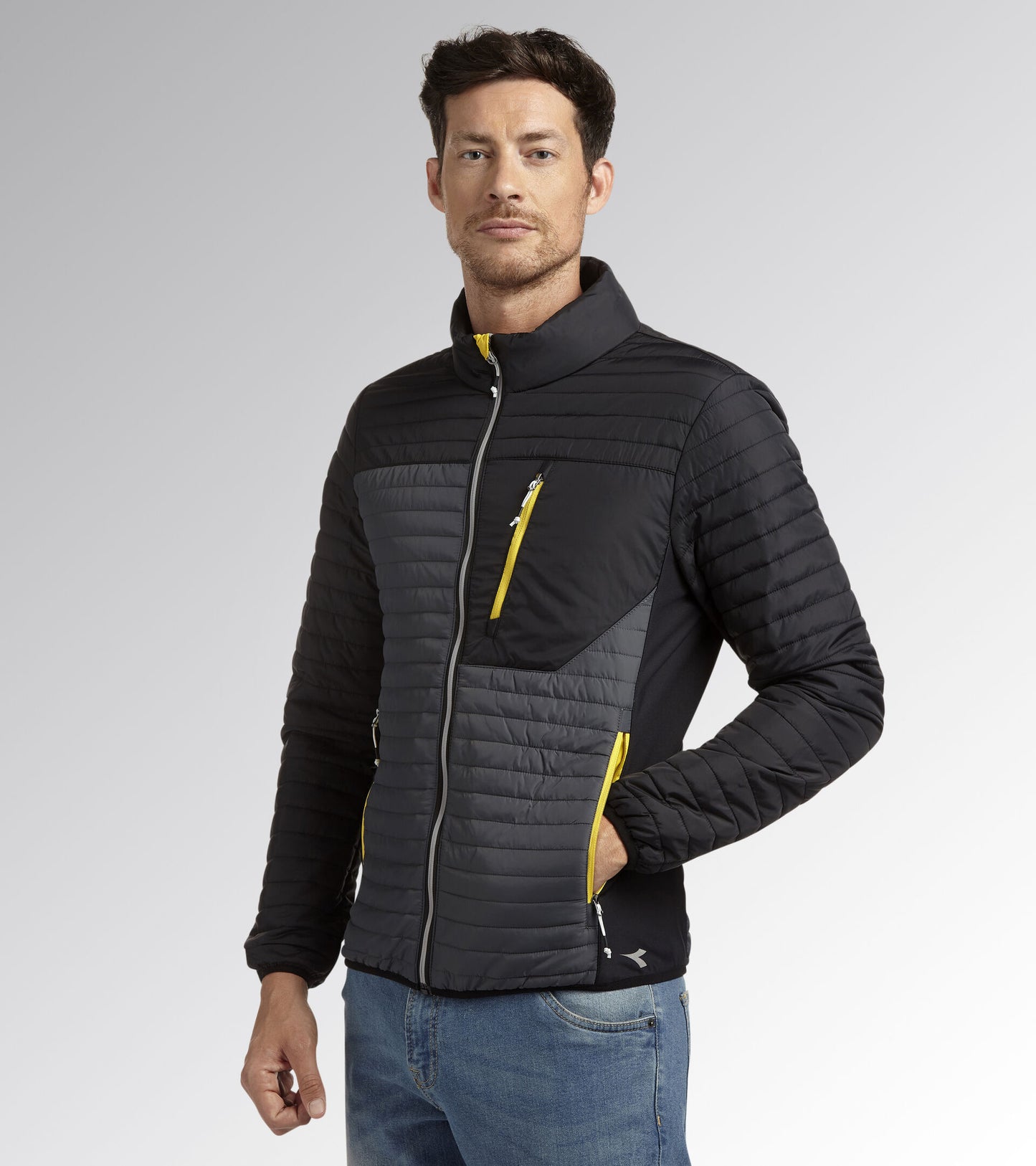 DIADORA UTILITY  LIGHT JACKET COLOR BLOCK giacca imbottita leggera nero/verde/giallo
