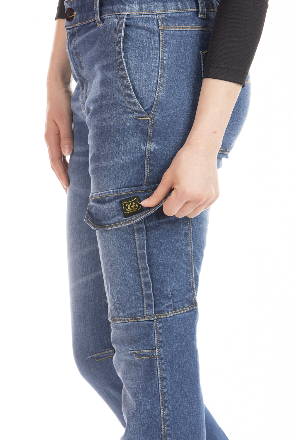 Jeans lavoro elasticizzati multitasche donna comfort fit Stone Washed Blu BETTY
