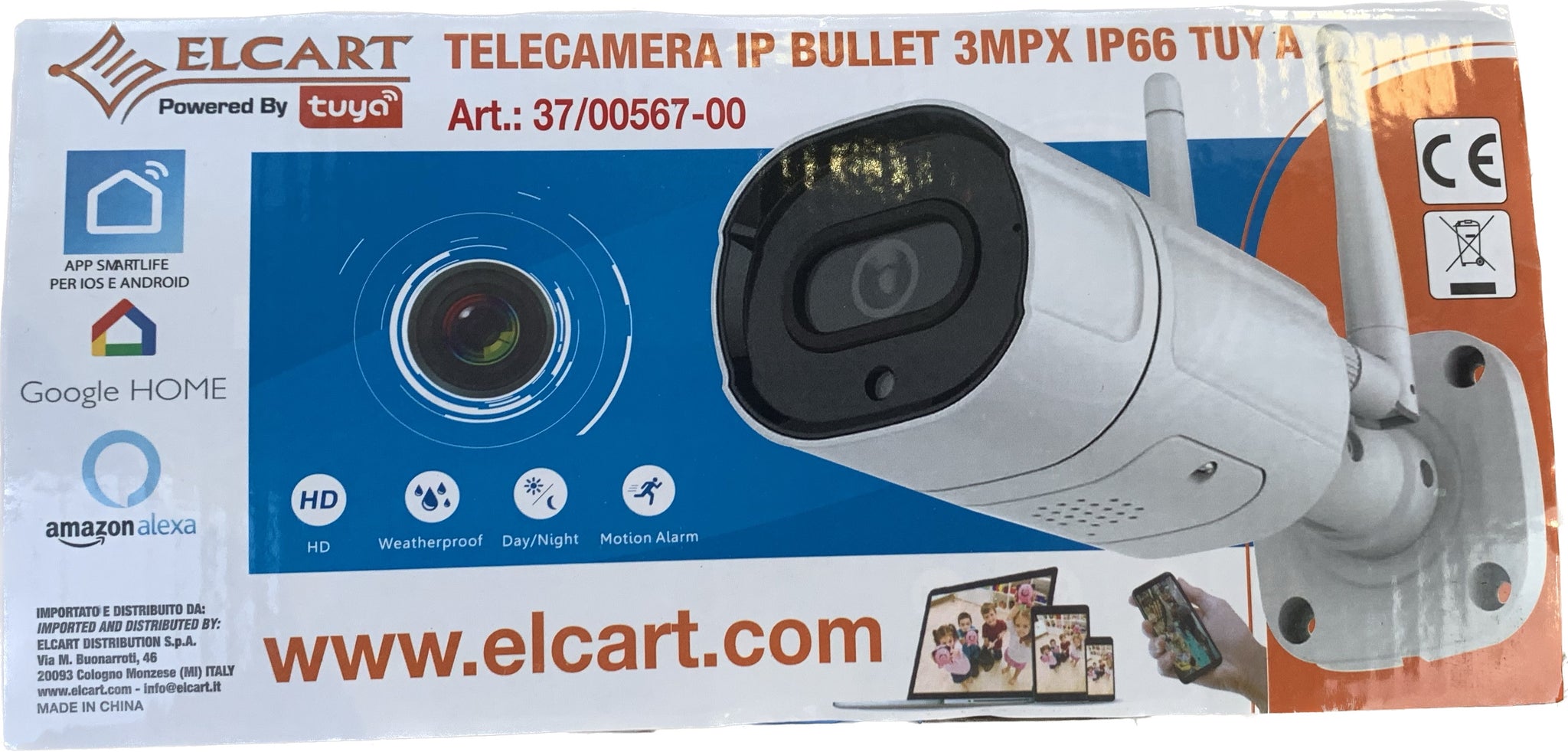 Telecamera bullet IP wireless Tuya da esterno 3MPX ALEXA GOOGLE HOME APP IOS ANDROID