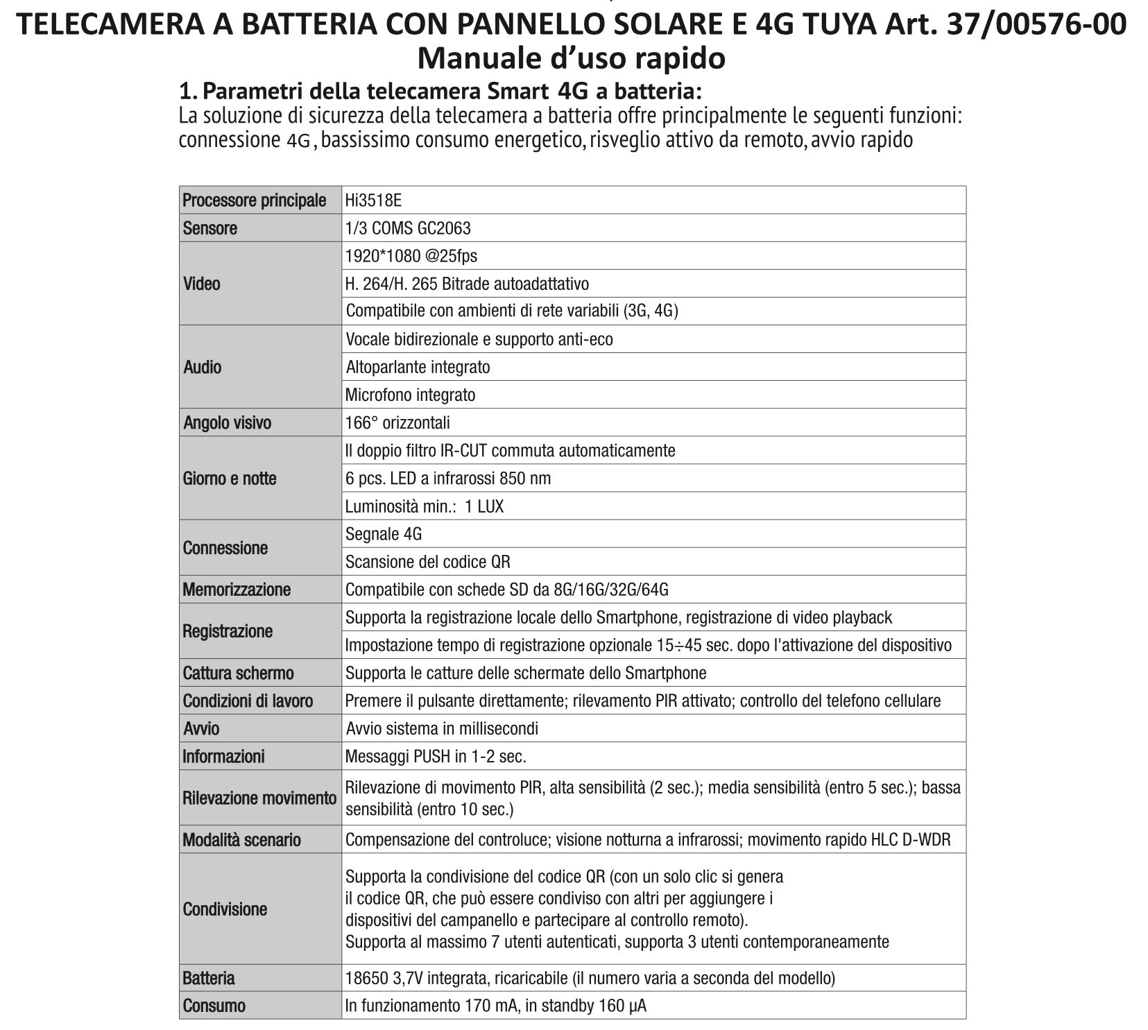 Telecamera A BATTERIA SOLARE 4G IP66 TUYA ALEXA GOOGLE HOME APP IOS ANDROID