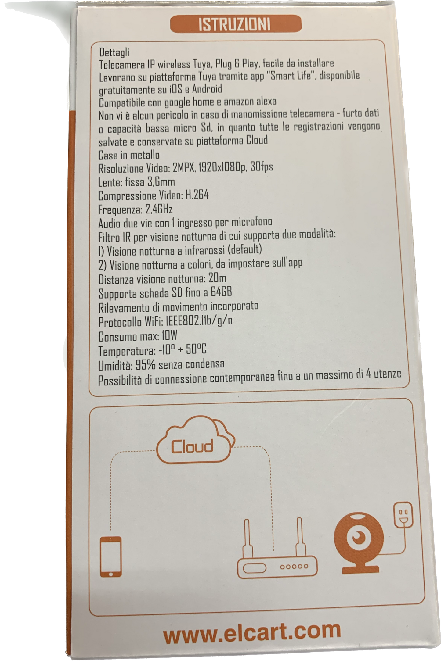 Telecamera IP wireless Tuya da interno PTC02F1 ALEXA GOOGLE HOME APP IOS