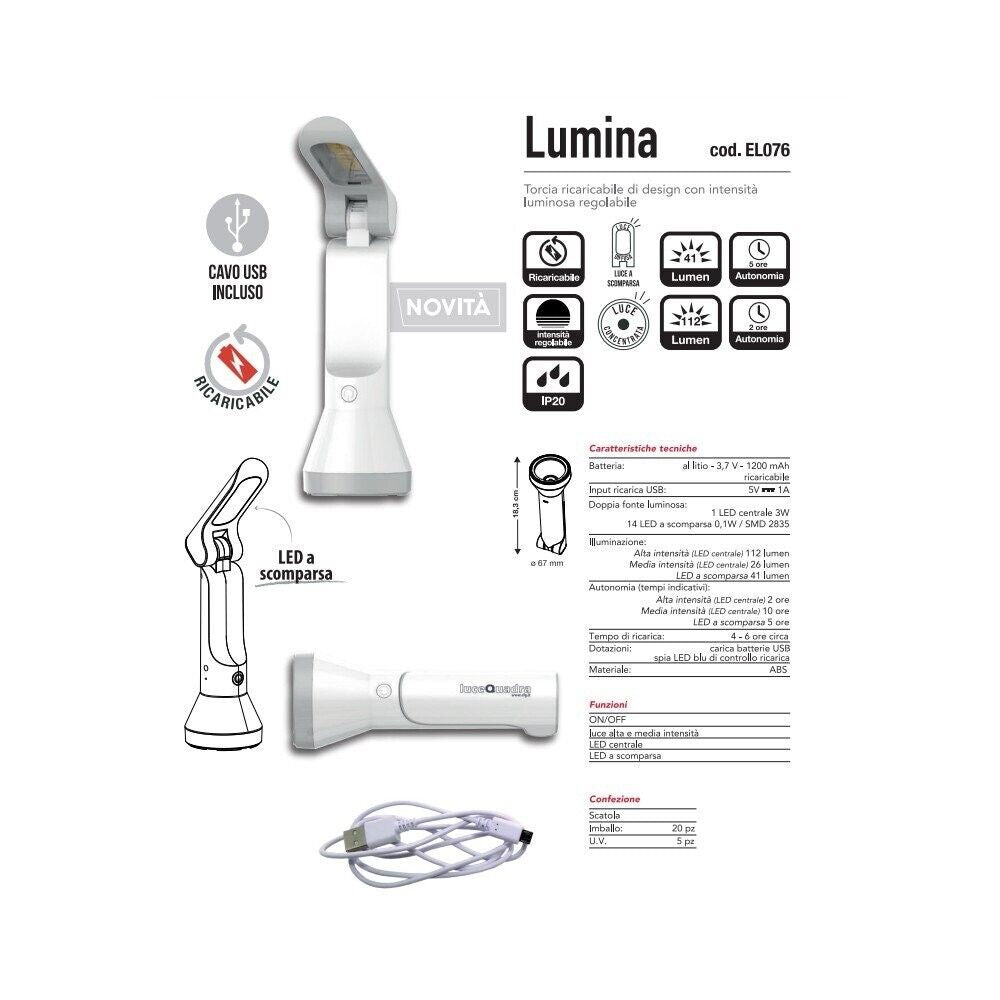 Torcia LED LUMINA - Lampada Da Scrivania Ricaricabile 2in1 CFG EL076