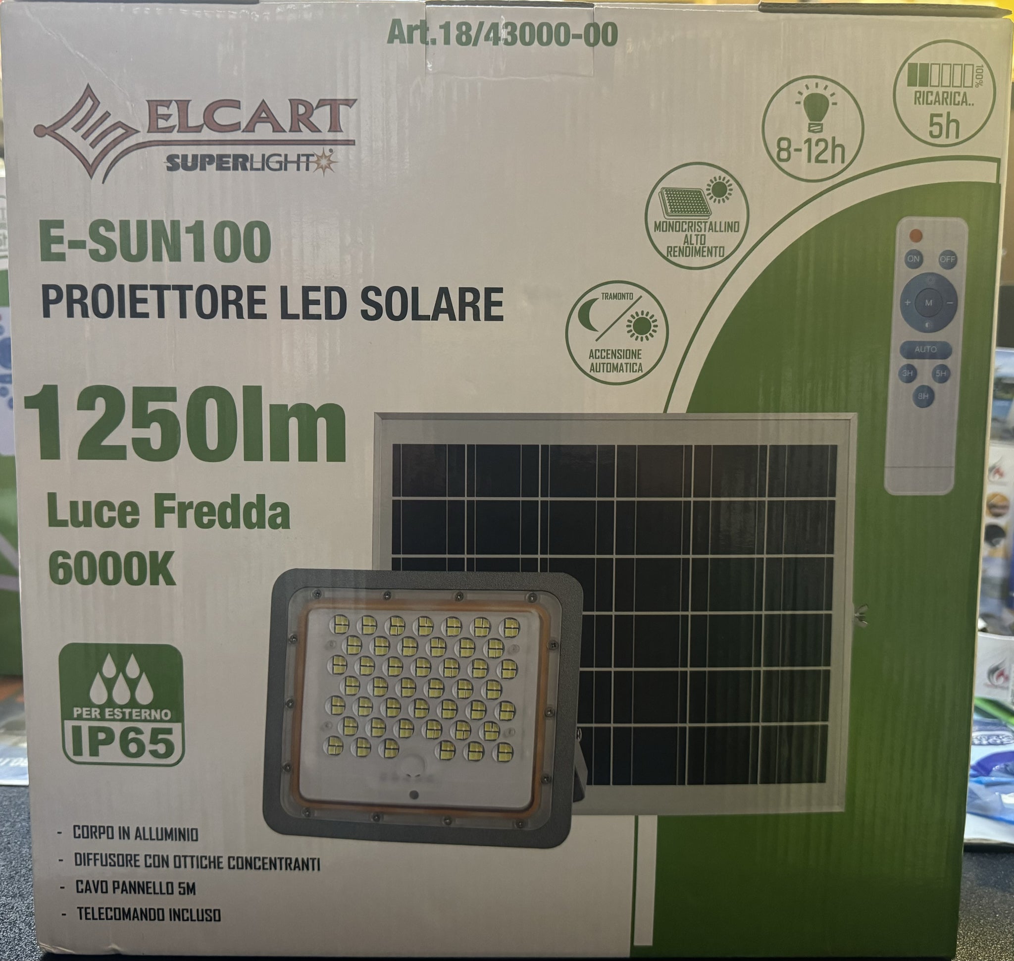 PROIETTORE LED SOLARE E-SUN100 6000K 1250LM 18/43000-00
