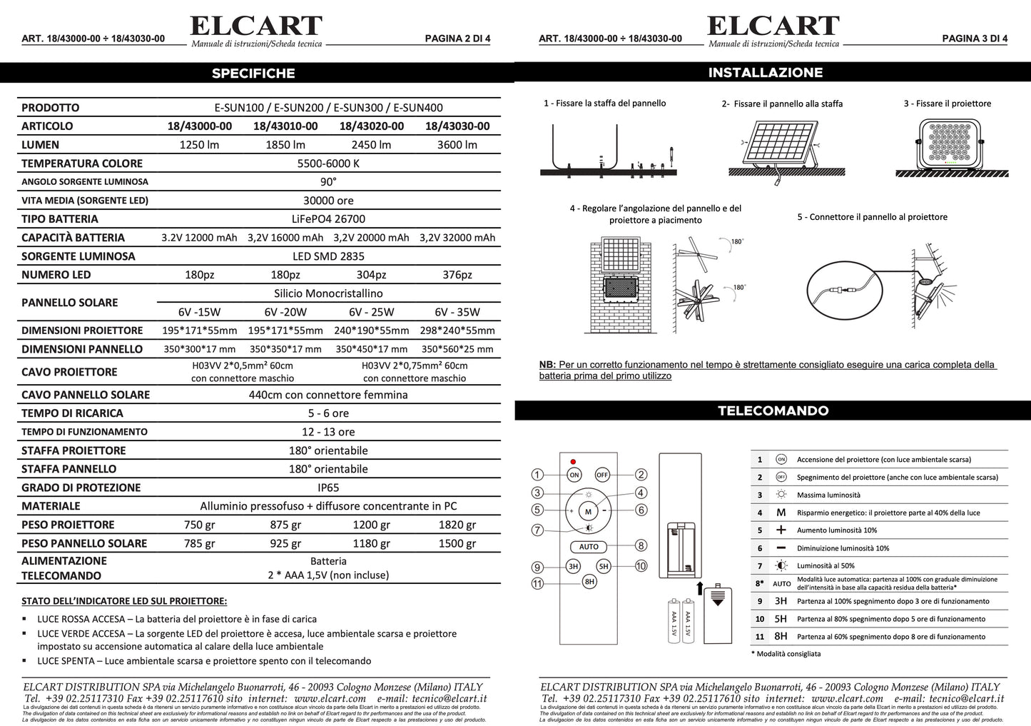 PROIETTORE LED SOLARE E-SUN200 6000K 1850LM 18/43010-00