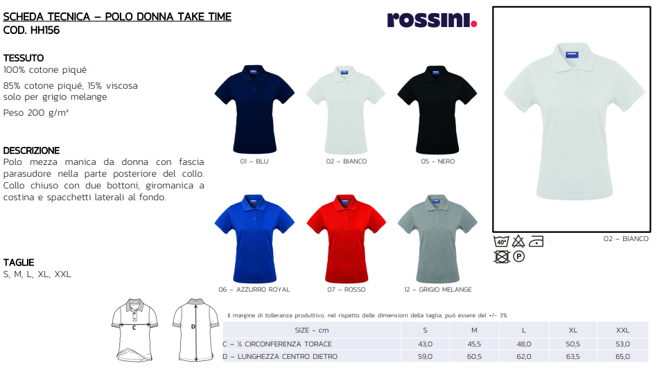 POLO DONNA TAKE TIME ROSSINI in cotone  06 AZZURRO ROYAL con fascia parasudore