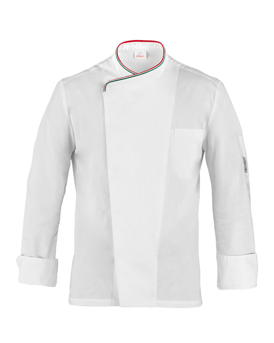 Giacca cuoco da uomo Patrizio Giblor’s 100% slim-fit cotone Bianco-Tricolor